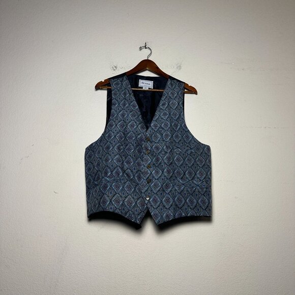 Bruno Prep Italy Silk Vest Jacket Men M Formal Paisley Blue Abstract Pattern - Picture 1 of 12